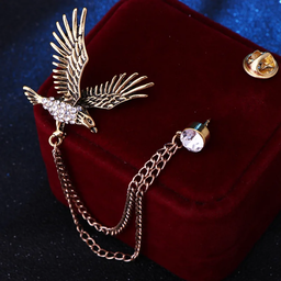 Broche aigle rétro tendance pour homme, Épingle de revers animal avec chaîne et Ailes en strass