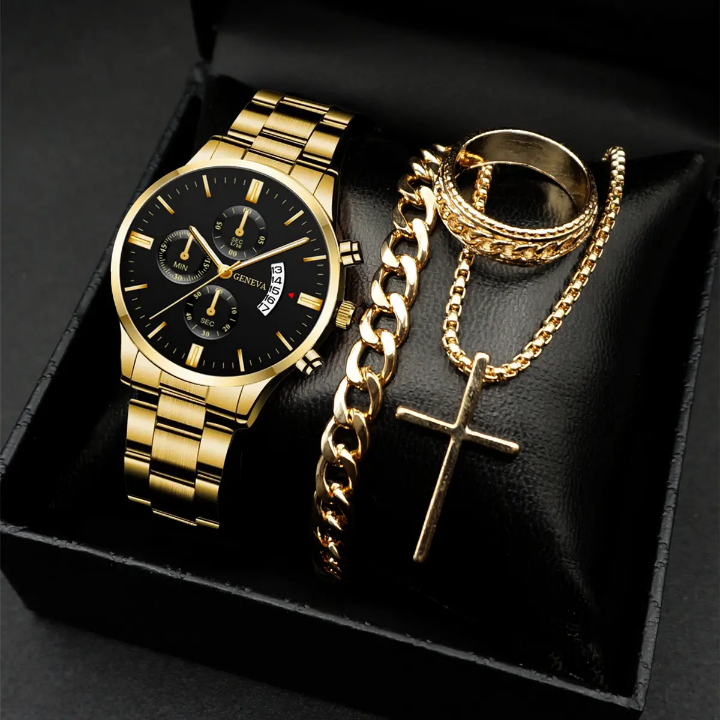 Montre-Bracelet Analogique d’Affaires de Marque Tendance en Alliage de Luxe avec Calendrier et Bracelet en Acier inoxydable_0