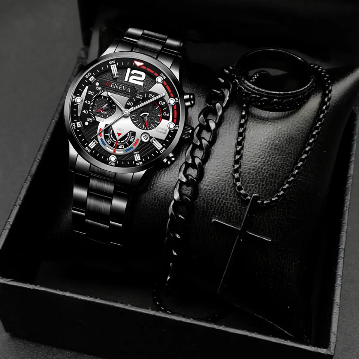 Montre-Bracelet Analogique d’Affaires de Marque Tendance en Alliage de Luxe avec Calendrier et Bracelet en Acier inoxydable_4