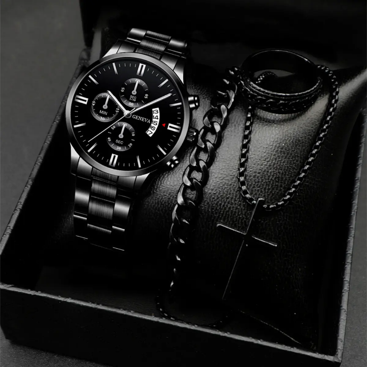 Montre-Bracelet Analogique d’Affaires de Marque Tendance en Alliage de Luxe avec Calendrier et Bracelet en Acier inoxydable_2