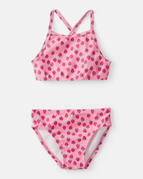 Toddler Girl 3-Piece Strawberry Rashguard Swimsuit Set - Pink_2