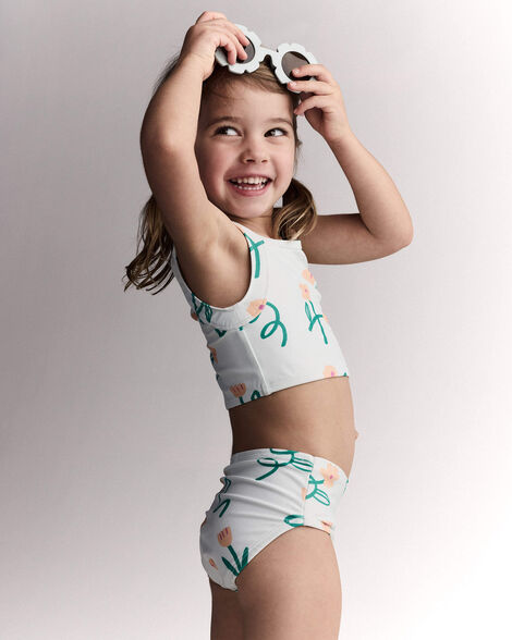 Toddler Girl Tankini in Floral Print - Light Green_0