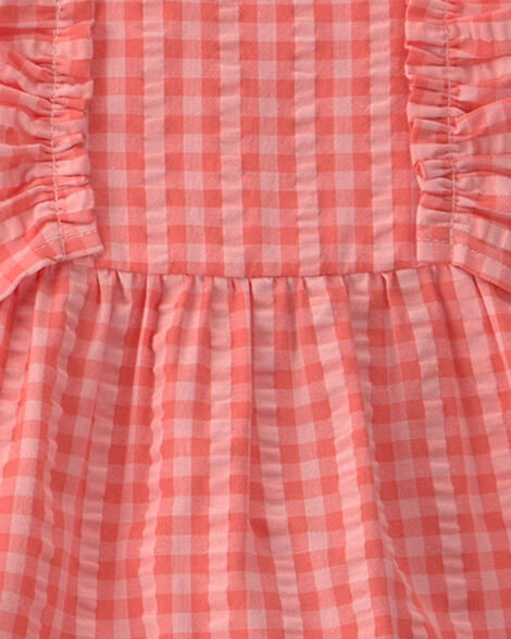 Baby Girl 3-Piece Gingham Top & Short Set - Coral_1
