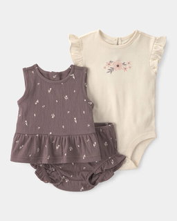 Baby Girl 3-Piece Floral Brown Set