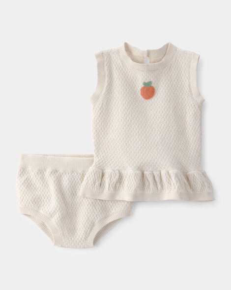 Baby Girl 2-Piece Peach Crochet Top & Short Set - Cream_0