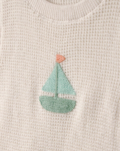 Baby 2-Piece Sailboat Crochet Top & Short Set - Cream_1
