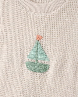 Baby 2-Piece Sailboat Crochet Top & Short Set - Cream