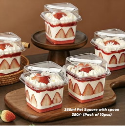 340ml Square with spoon PET (pack of 10 pcs)