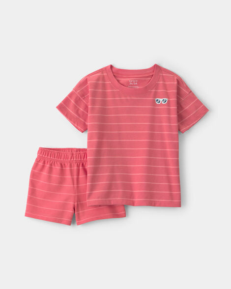 Baby Boy 2-Piece Stripe Short-Sleeve Top & Short Set - Coral_0