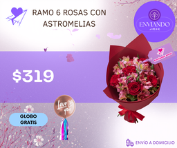 RAMO 6 ROSAS CON ASTROMELIAS