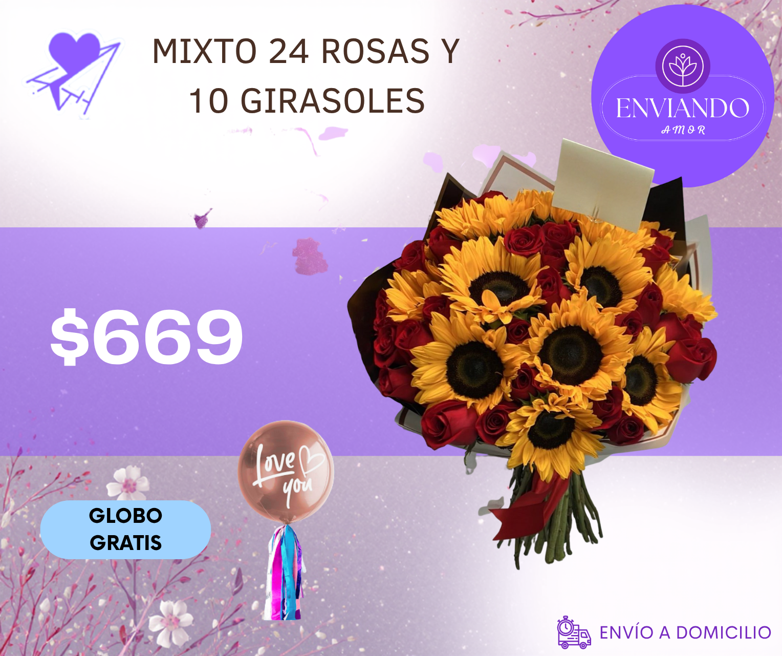 MIXTO 24 ROSAS Y 10 GIRASOLES