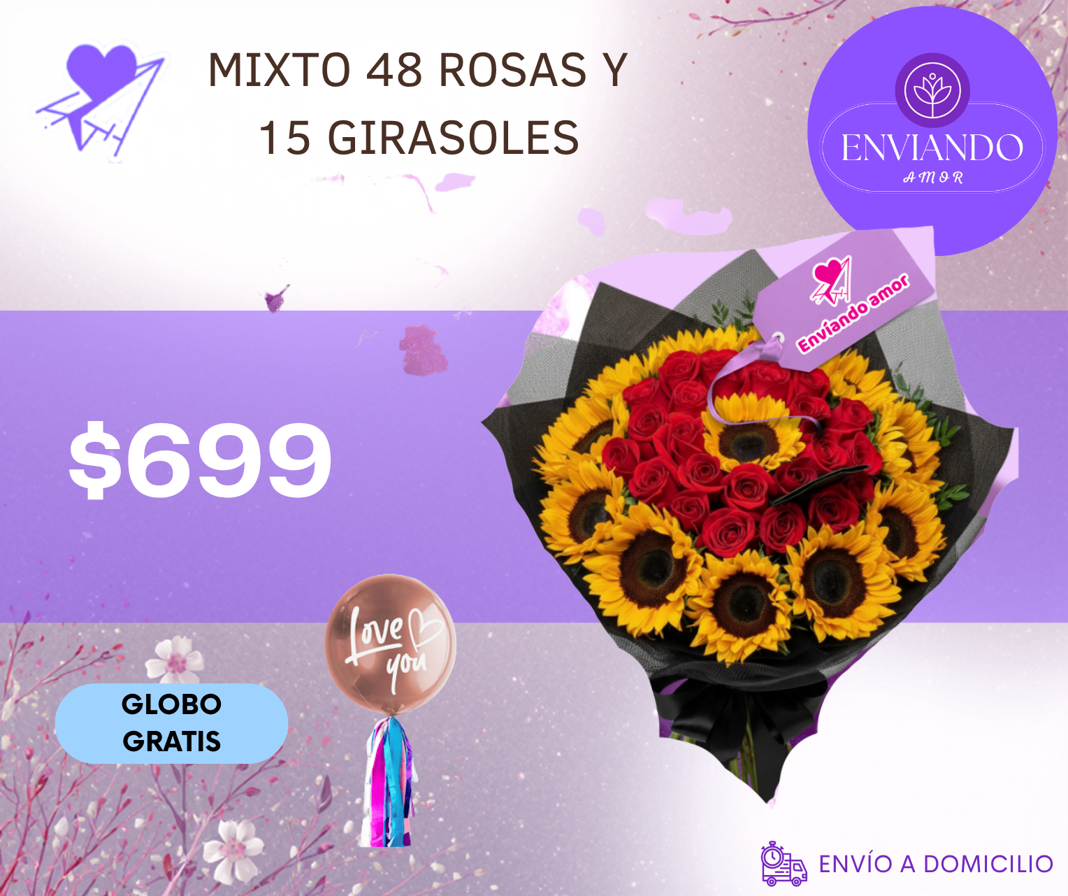 MIXTO 48 ROSAS Y 15 GIRASOLES