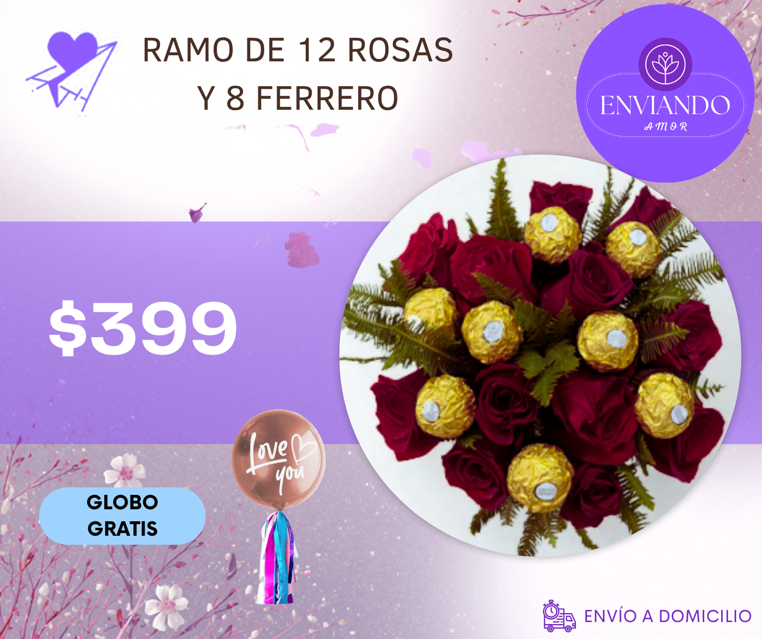 RAMO DE 12 ROSAS Y 8 FERRERO_0