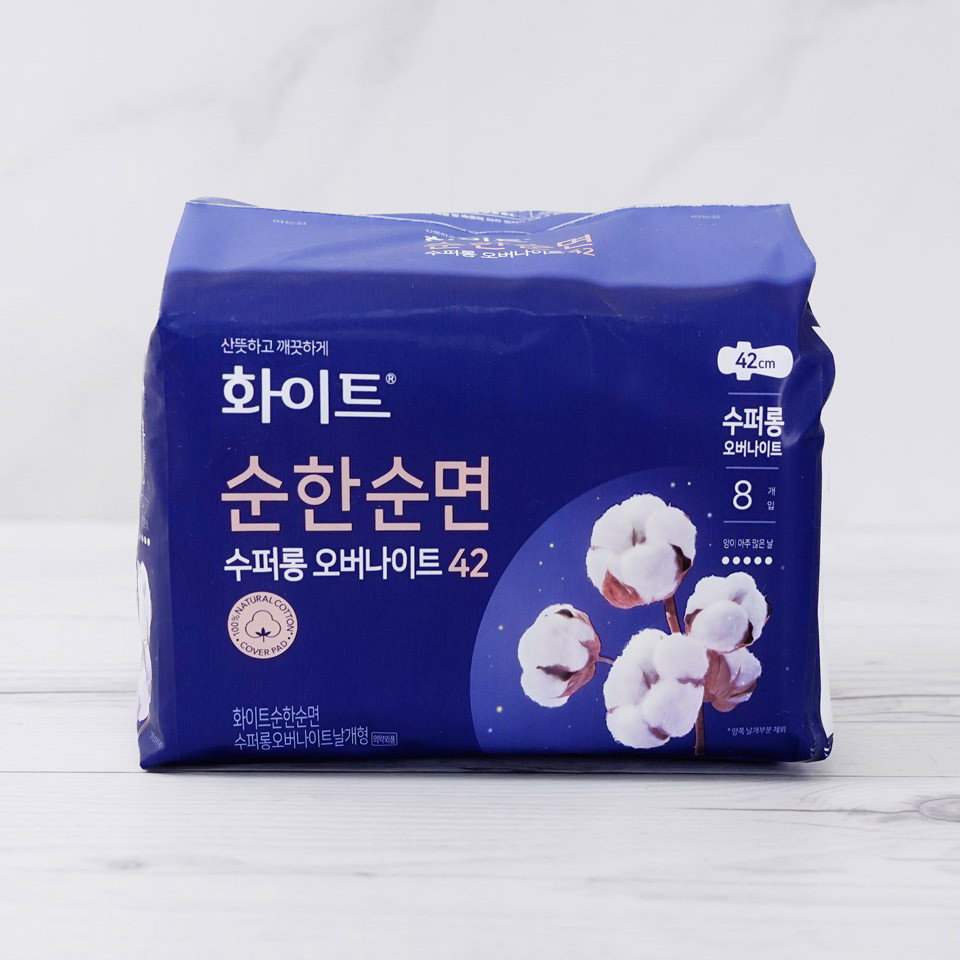 WHITE UNSCENTED SANITARY PAD SUPER LONG OVER NIGHT 8PCS