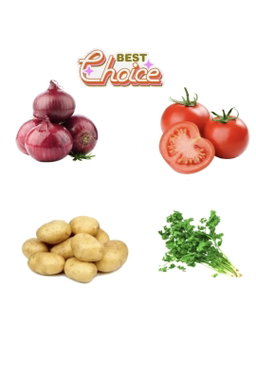 Veggie bundle (1kg onion, 1kg tomato, 1kg potatoes + 2bunch dhania)