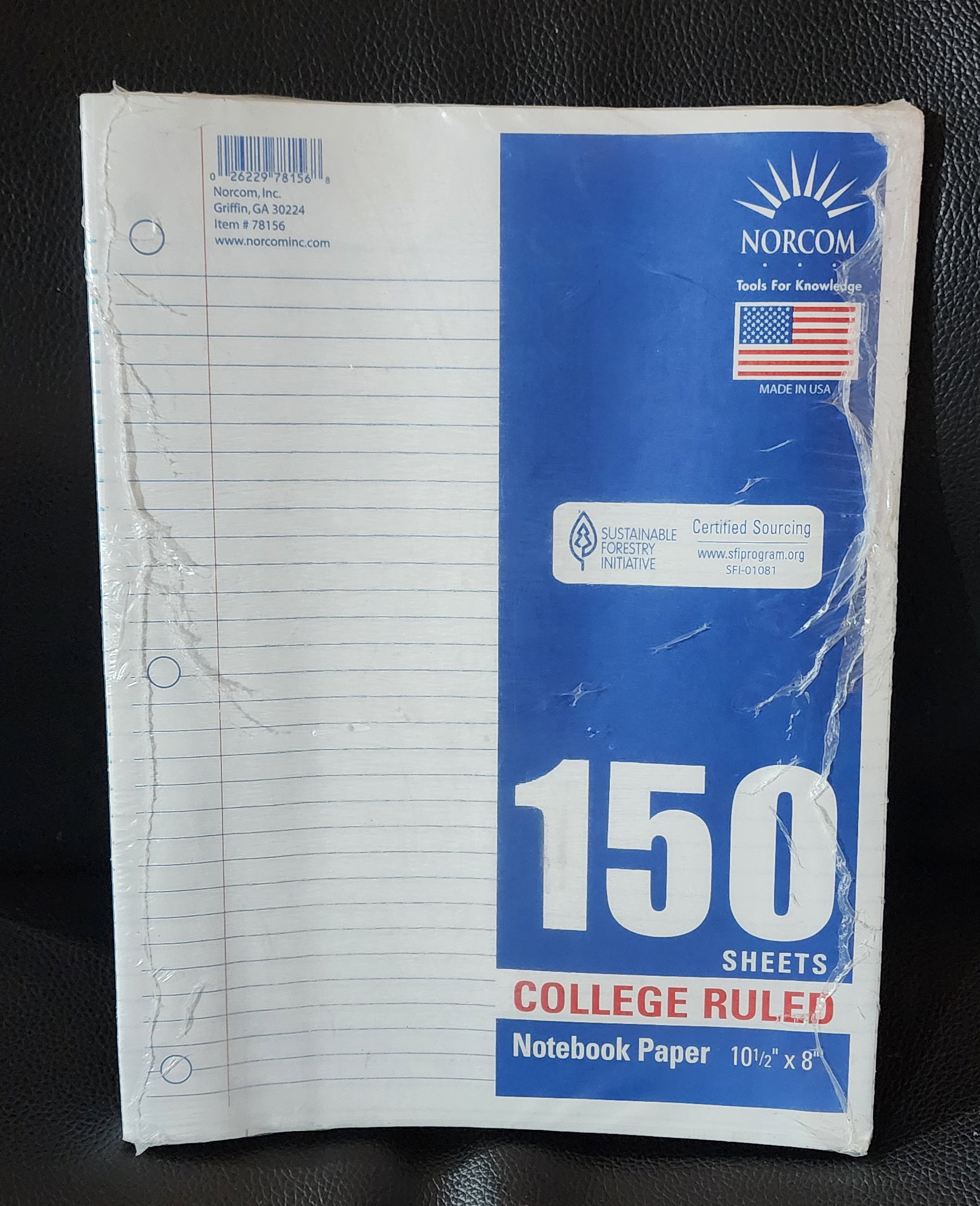150 college ruled notebook paper 10 1/2" ×8"_0