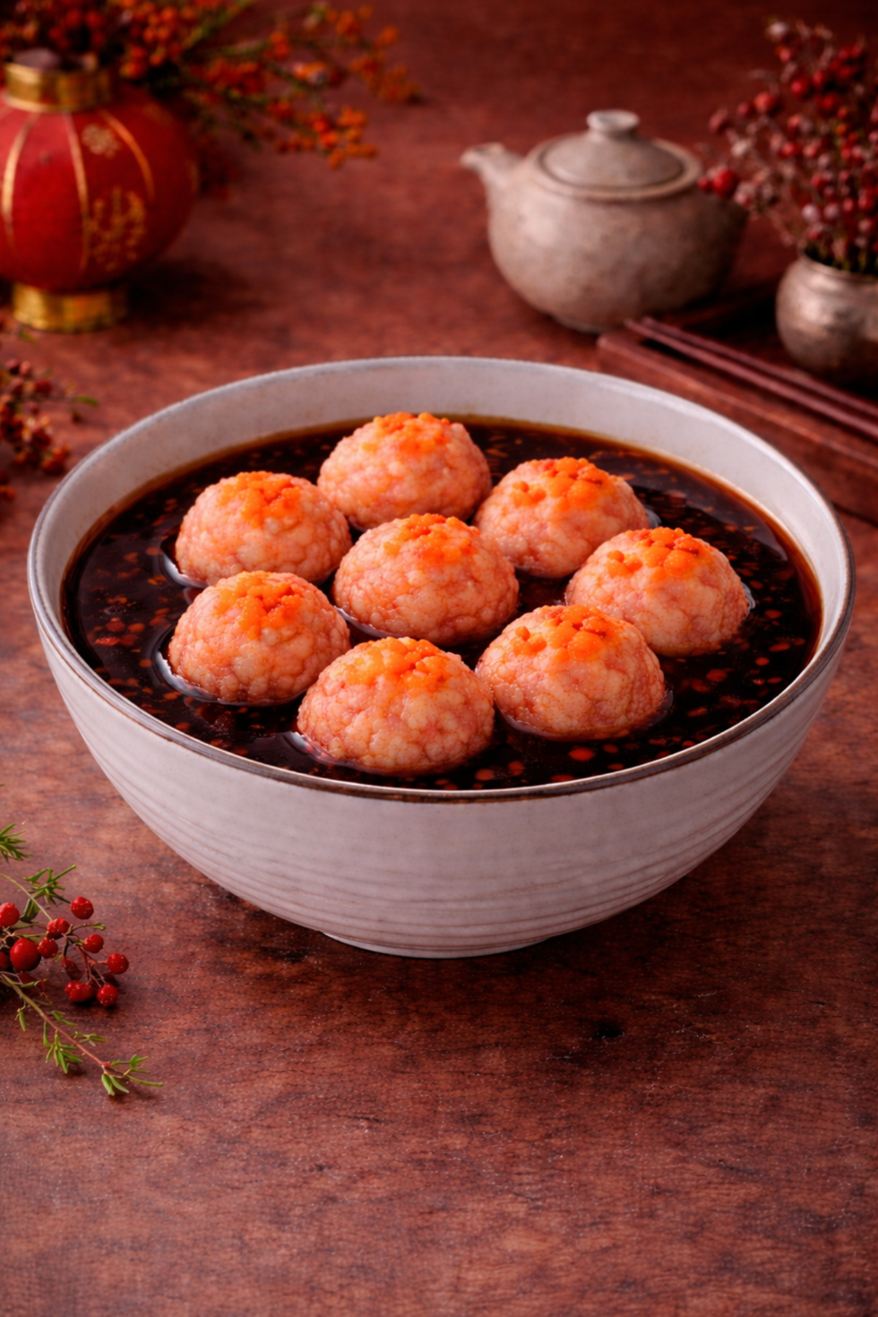 Tobiko Prawn Paste Ball Bonito Soup (飞鱼子虾滑汤 )