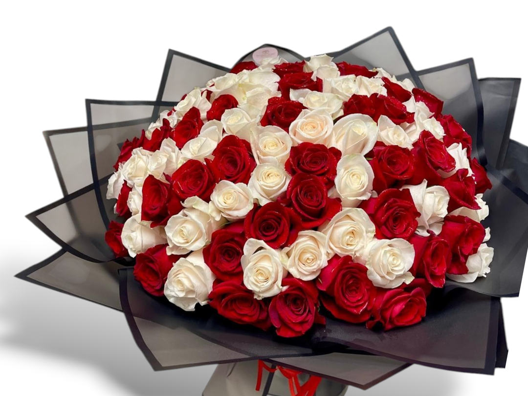 100 Red and White Mixed Roses 