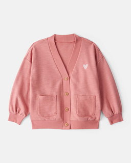 Toddler Girl Heart Cotton Long-Sleeve Cardigan Sweater - 2 Colours