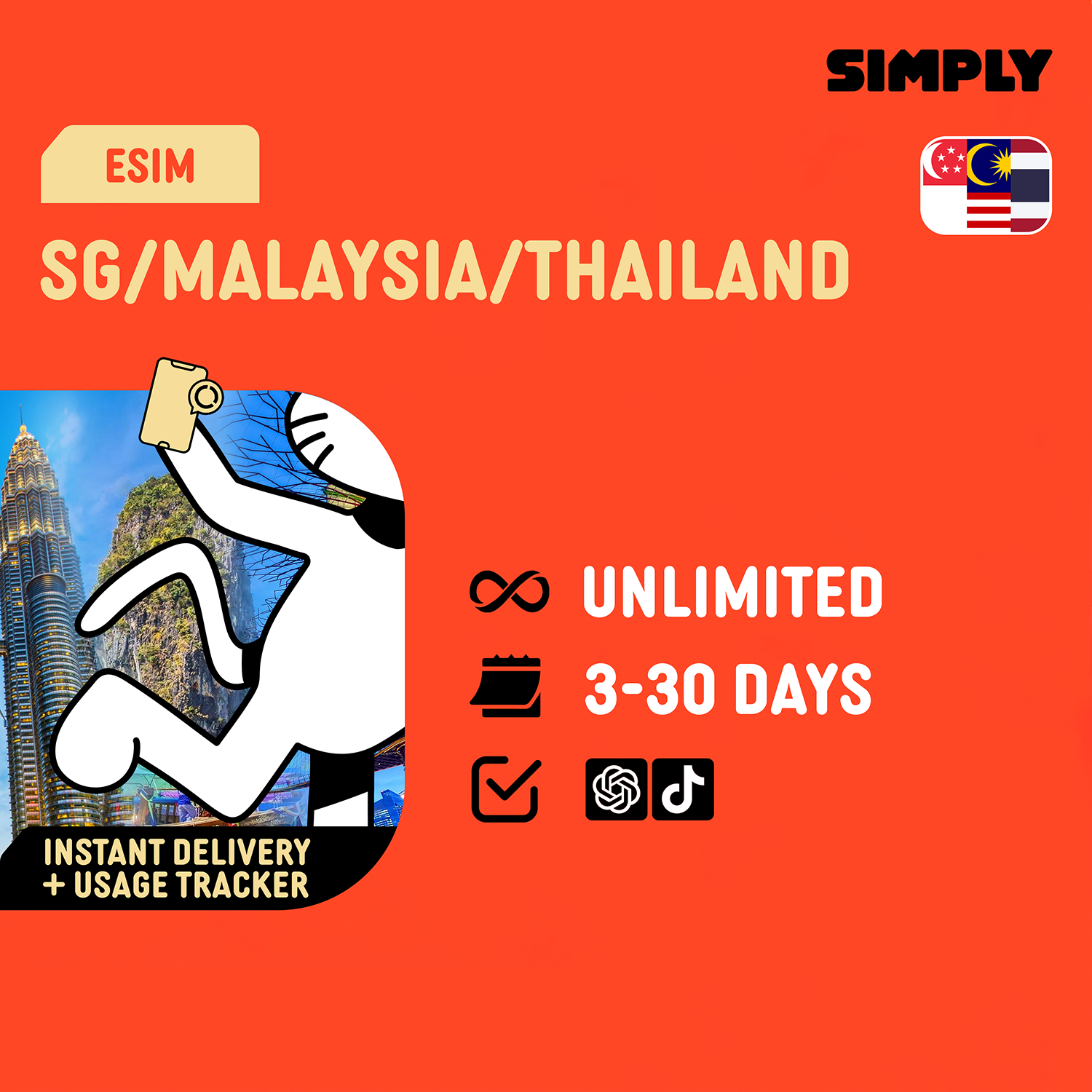 SIMPLY Unlimited Data | Singapore + Malaysia + Thailand eSIM | Up to 30 Days_0
