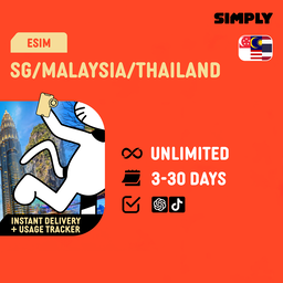 SIMPLY Unlimited Data | Singapore + Malaysia + Thailand eSIM | Up to 30 Days