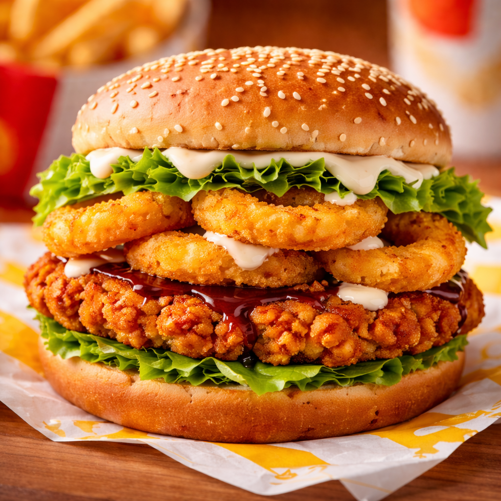 Signature Chicken Onion Ringer Burger