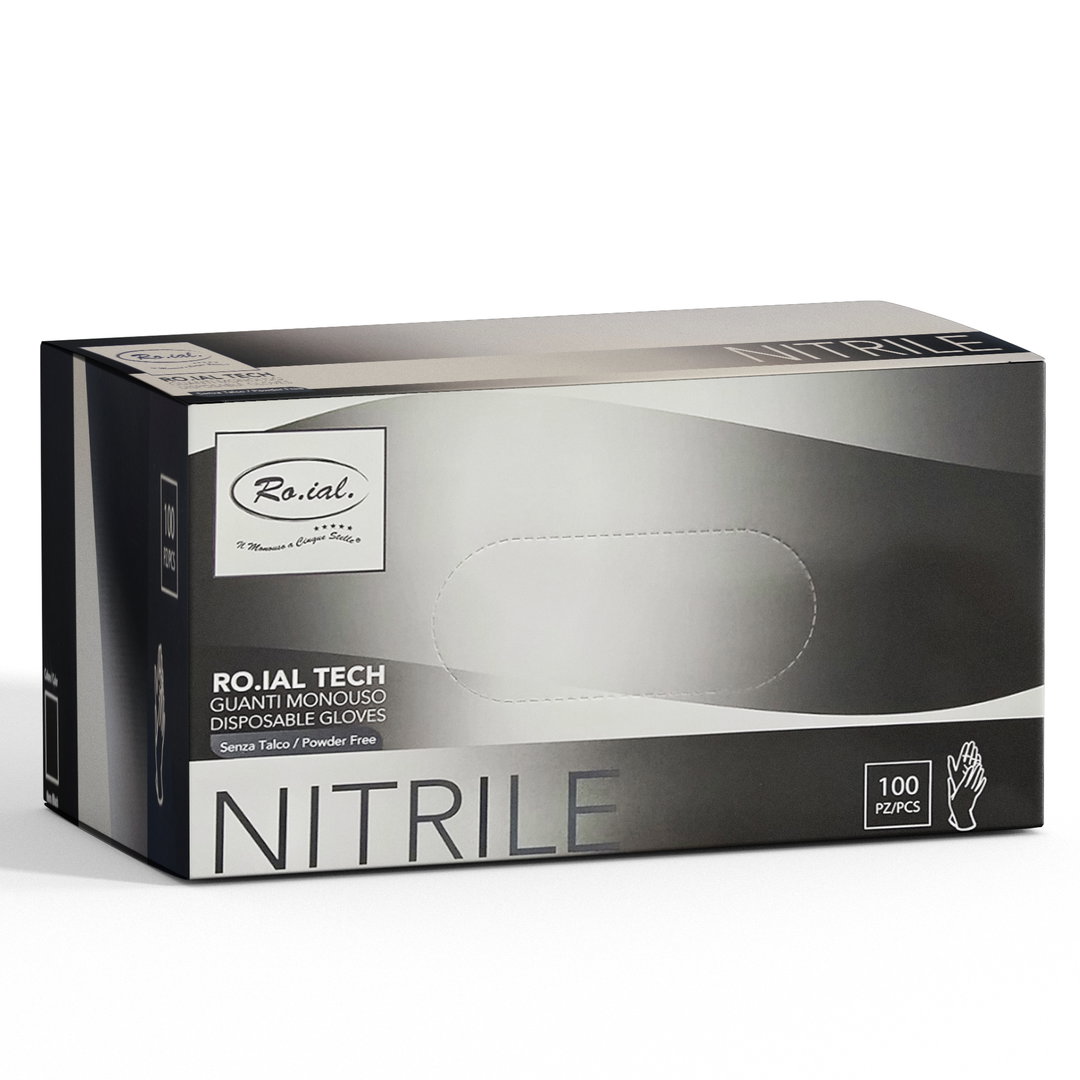 Roial Tech Guanti in Nitrile Non Talcati Nero - L