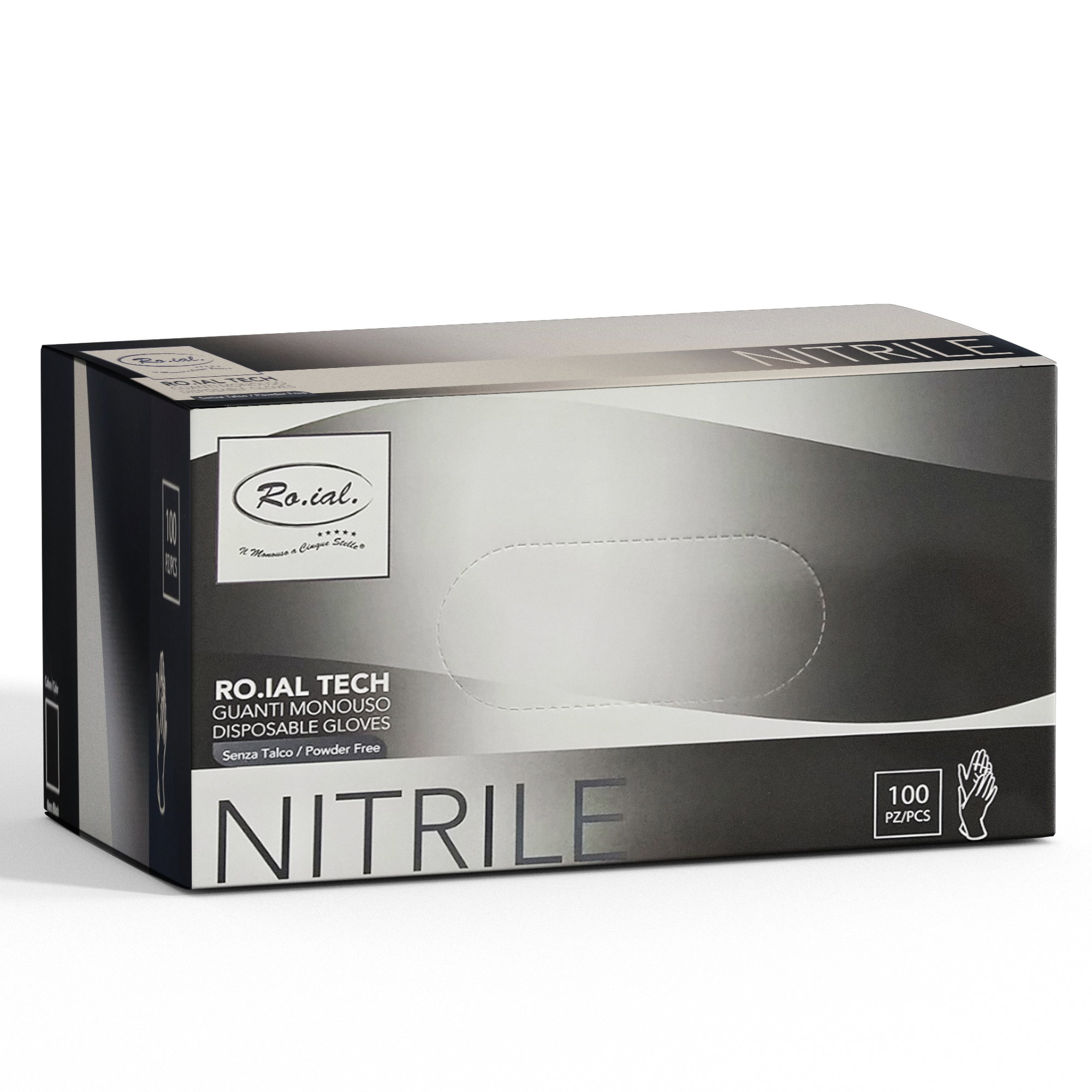 Roial Tech Guanti in Nitrile Non Talcati Nero - L