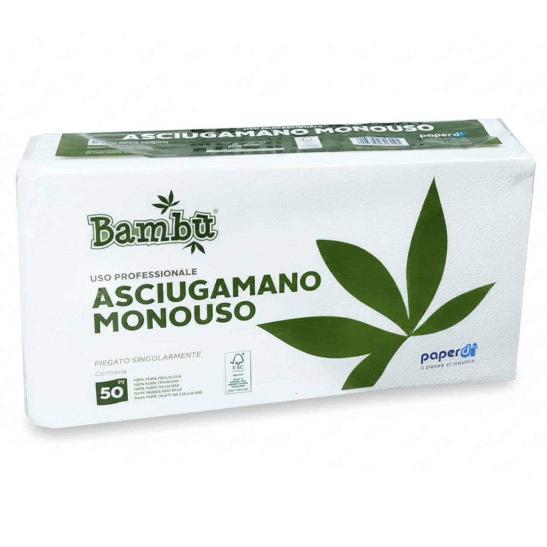 Bambù Asciugamani in Carta Monouso Pura Cellulosa 34x68cm - 50pz