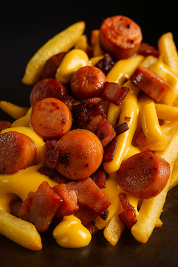 Salchipapa Cheddar y Tocineta