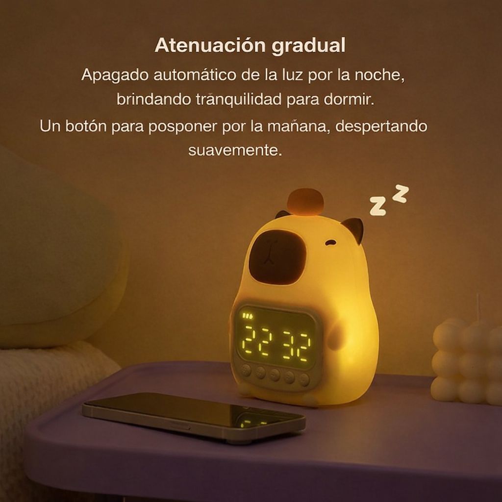 Reloj despertador multifuncional de capibara