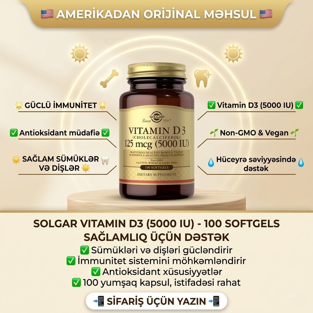 Solgar Vitamin D3, 125mcg (5000 IU), 100 kapsul