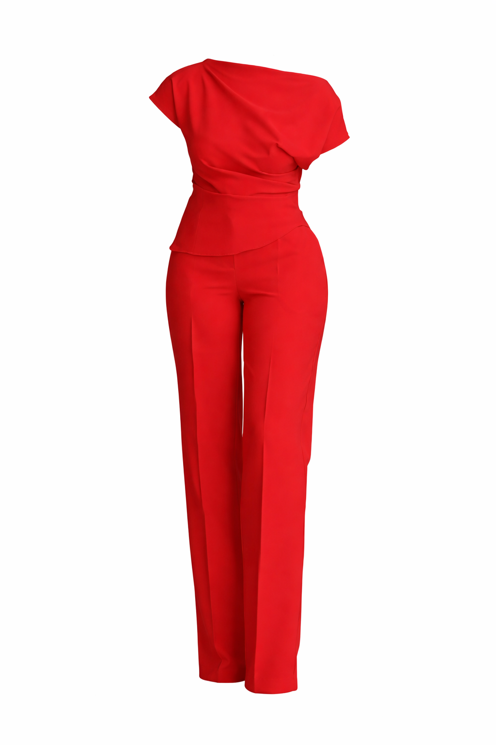 Draped Top & Wide-Leg Pants Set