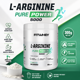 FITWHEY L-Arginine 5000 Pure Powder 300g | Pump & Nitric Oxide Support | No Stim