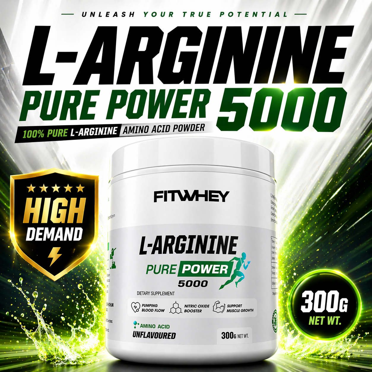 FITWHEY L-Arginine 5000 Pure Powder 300g | Pump & Nitric Oxide Support | No Stim_8