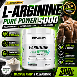 FITWHEY L-Arginine 5000 Pure Powder 300g | Pump & Nitric Oxide Support | No Stim