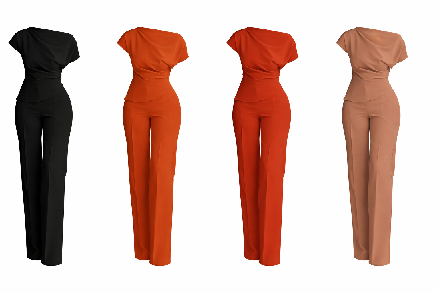Draped Top & Wide-Leg Pants Set_1