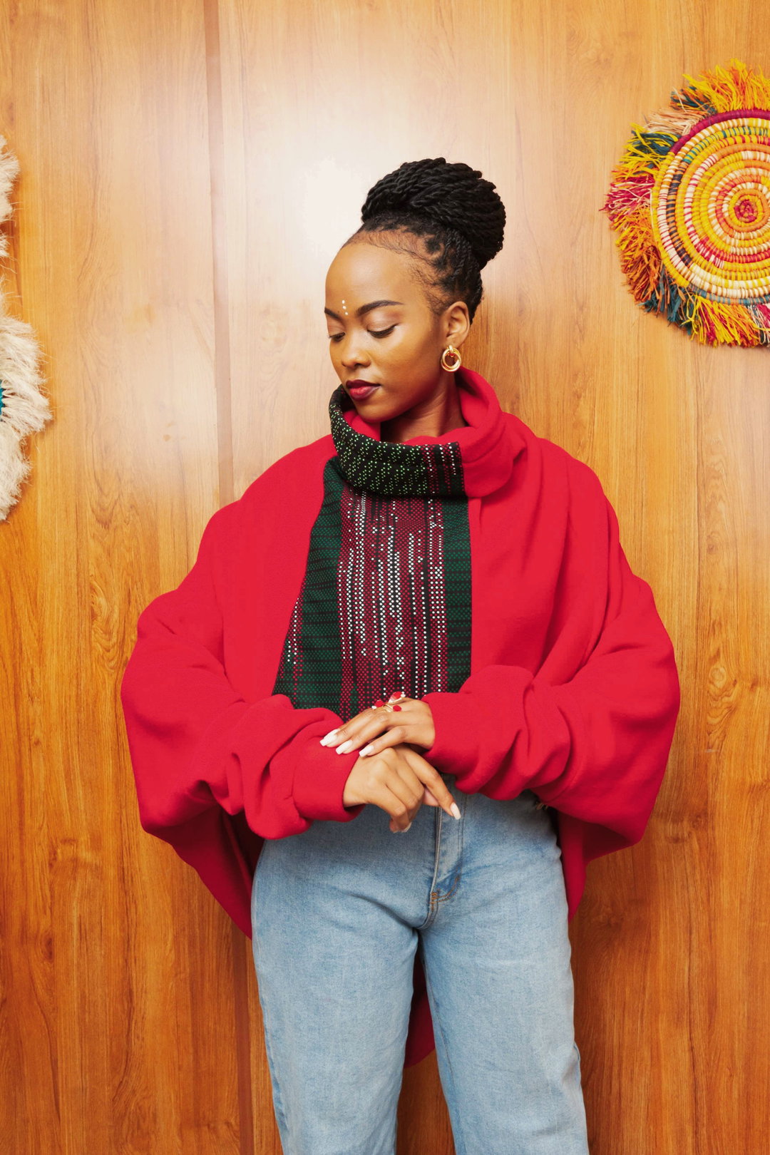 Ascili Cropped snuggy - Red / Kenyan Print