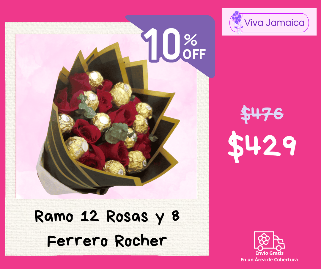 Ramo 12 Rosas y 8 Ferrero Rocher