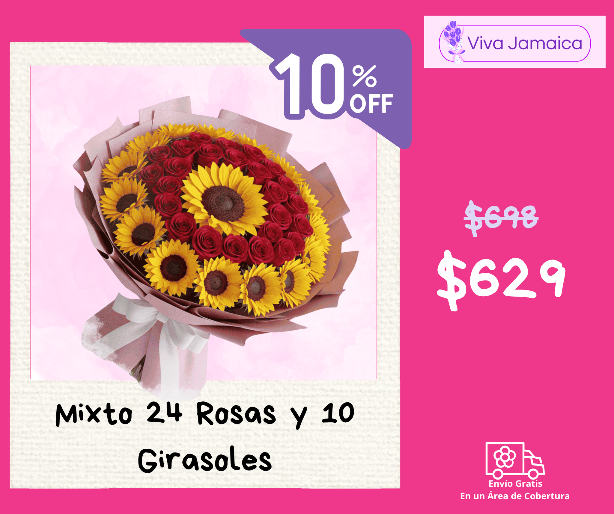 Mixto 24 Rosas y 10 Girasoles_0