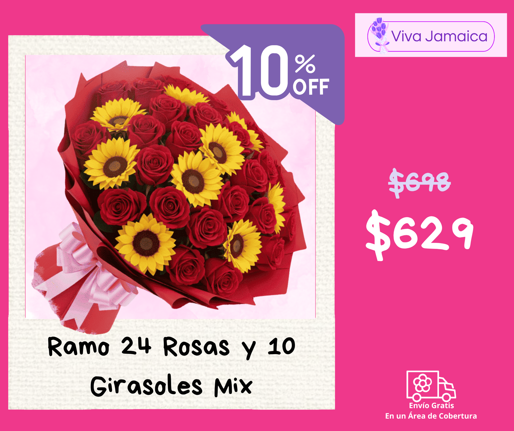 Ramo 24 Rosas y 10 Girasoles Mix_0