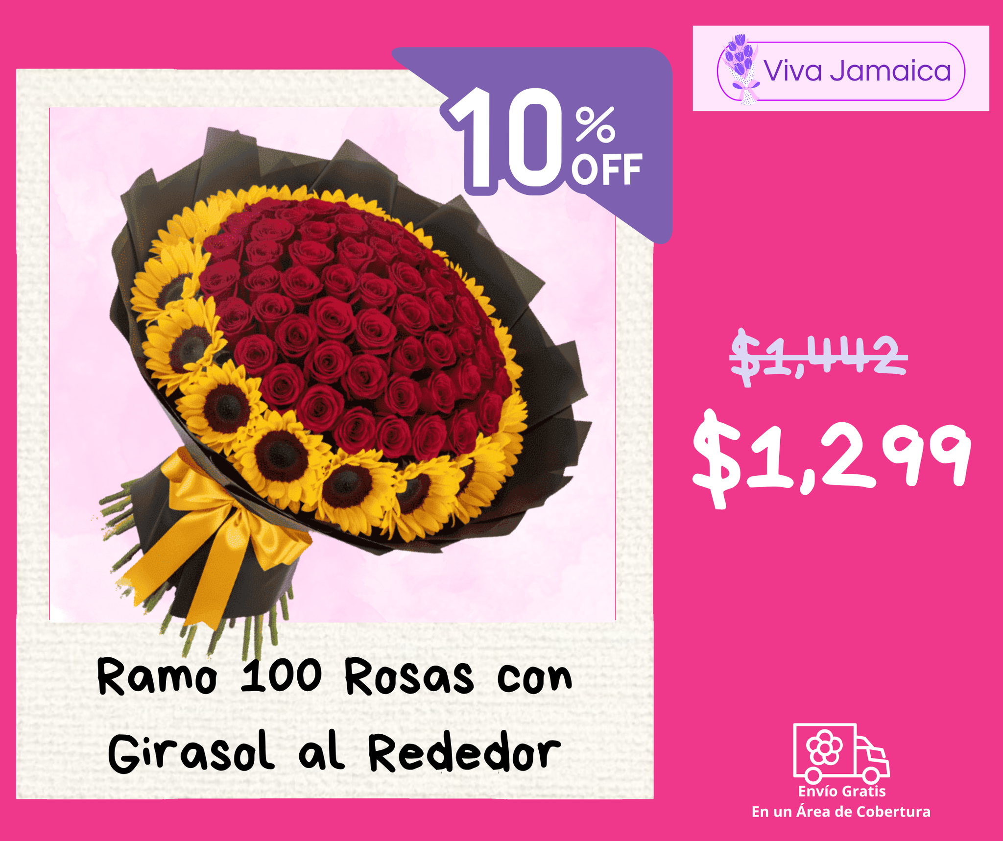 Ramo 100 Rosas con Girasol al Rededor_0