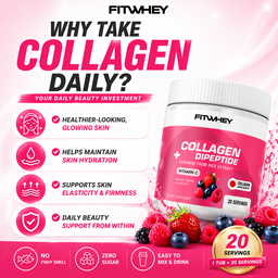 FITWHEY™ Collagen Dipeptide 5555mg (20 Servings) | Marine Collagen Powder | Skin Hydration • Beauty & Glow • Zero Sugar
