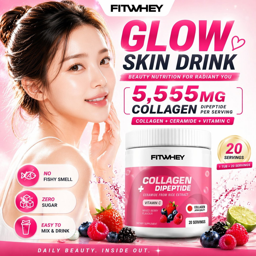 FITWHEY™ Collagen Dipeptide 5555mg (20 Servings) | Marine Collagen Powder | Skin Hydration • Beauty & Glow • Zero Sugar