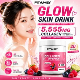 FITWHEY™ Collagen Dipeptide 5555mg (20 Servings) | Marine Collagen Powder | Skin Hydration • Beauty & Glow • Zero Sugar