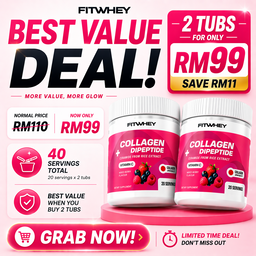 FITWHEY™ Collagen Dipeptide 5555mg (20 Servings) | Marine Collagen Powder | Skin Hydration • Beauty & Glow • Zero Sugar
