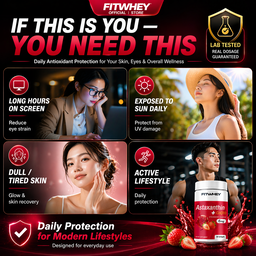 FITWHEY™ Astaxanthin 6mg + CoQ10 30mg | Skin Glow • UV Protection • Eye Health • Anti-Aging Antioxidant | Lab Tested