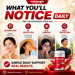 FITWHEY™ Astaxanthin 6mg + CoQ10 30mg | Skin Glow • UV Protection • Eye Health • Anti-Aging Antioxidant | Lab Tested