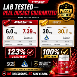 FITWHEY™ Astaxanthin 6mg + CoQ10 30mg | Skin Glow • UV Protection • Eye Health • Anti-Aging Antioxidant | Lab Tested