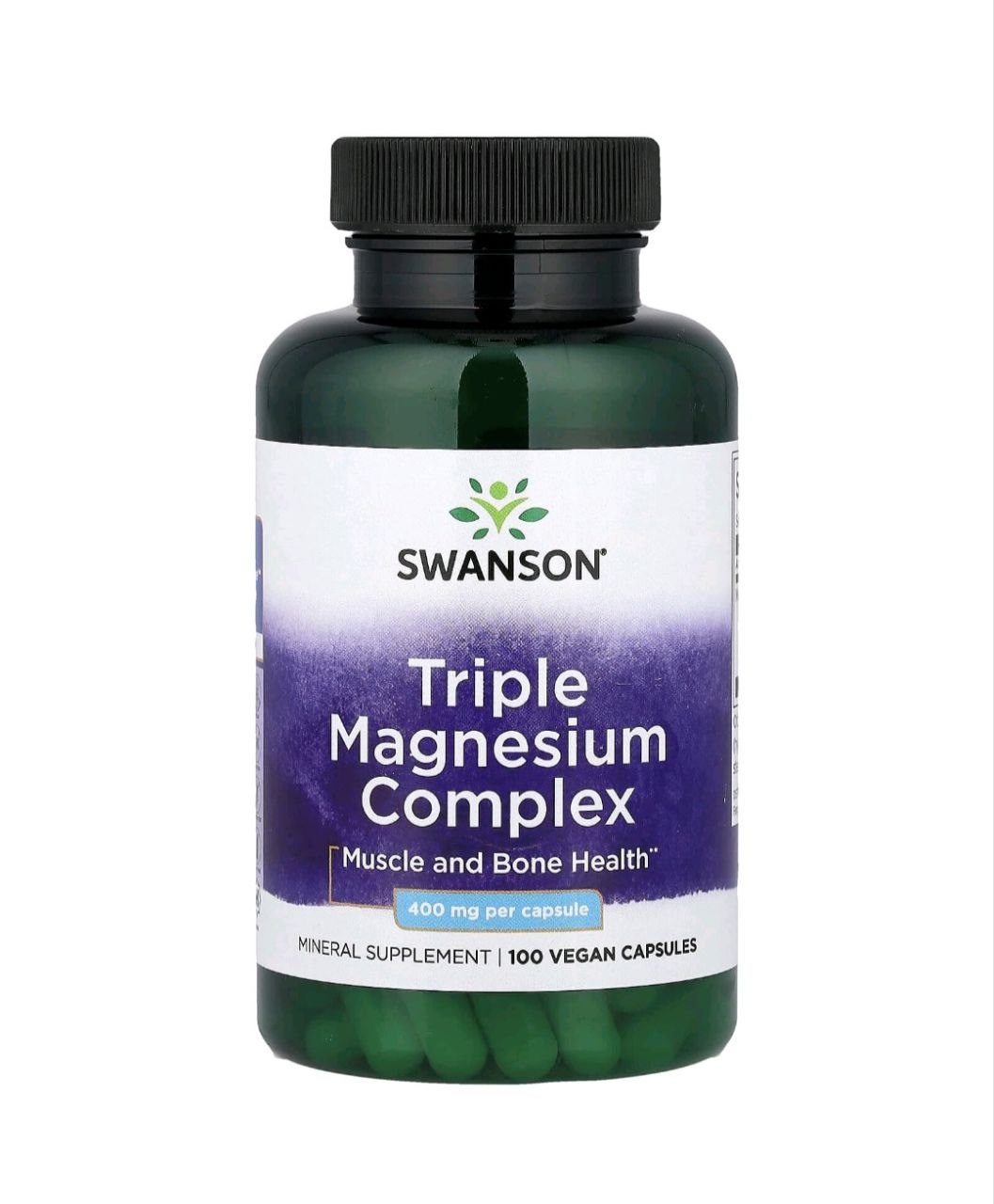 Swanson, Triple Magnesium Complex (Üçlü Maqnezium Kompleksi), 400 mq, 100 Vegan Kapsul